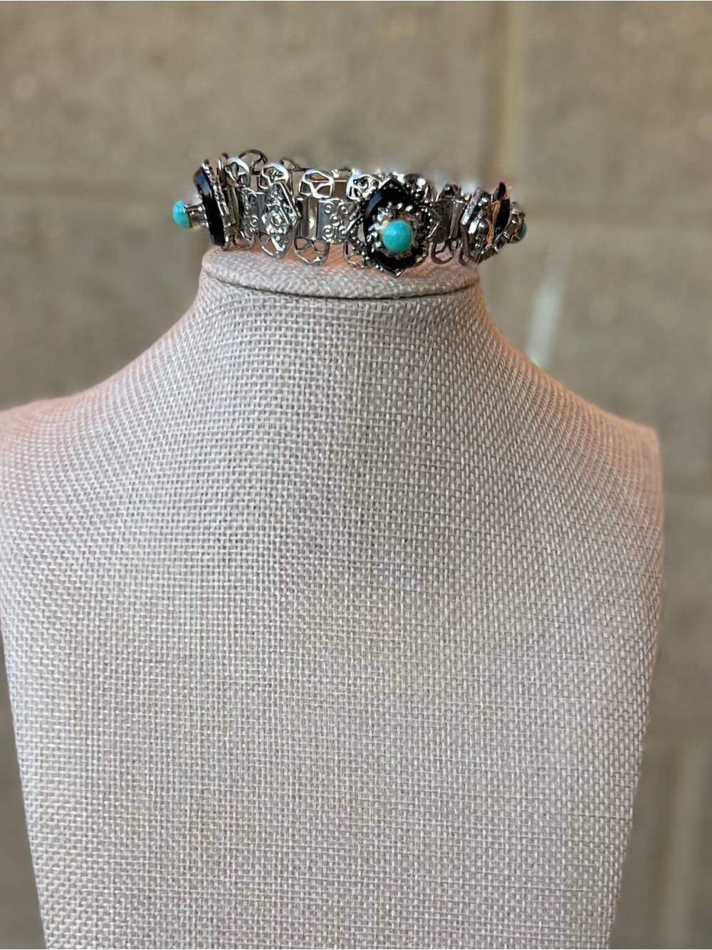Silver Link Bracelet with Turquoise Accent Beads - Women Jewelry